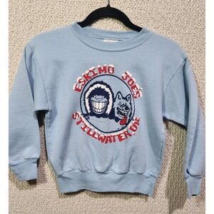 Vintage Eskimo Joe's Stillwater OK Youth Sweatshirt Graphic Pullover Baby Blue‎